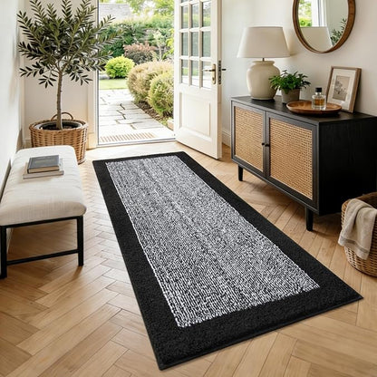 60x24 Long Bathroom Rugs Washable Non Slip, Black Bath Mat for Bathroom Floor Tub, Soft Absorbent Quick Dry Mats for Shower,Bathtub,Home Decor