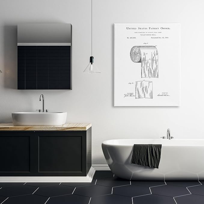 Stupell Industries 'Toilet Paper Roll Vintage Patent Minimal'| Canvas Art | Stupell Industries | 36 x 48 Inches, Easy to Hang and Sturdy, Made in USA, by Studio W