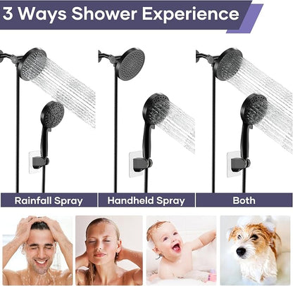Shower Head with Handheld Spray Combo, Dual Rain Shower Head | High Pressure Performance, 10-Mode Spray Options, Replaceable Filter, Flexible 67" Hose, Durable Black Finish