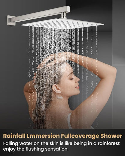 Airuida 10 Inch Brushed Nickel Shower Faucet Set,Shower Valve Kit | Rainfall Shower Head and Handle Set,Female Thread Rough-in Valve Shower Kit,Single Function Shower System