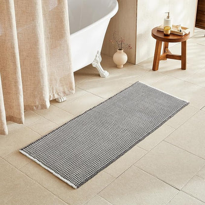 TYUU Waffle Runner Rug Bathroom, Long Boho Bath Mat, 60x24 Grey & White | Super Absorbent Quick Dry Bath Rug, Non-Slip Backing, Soft Waffle Washable Farmhouse Bathroom Mats, Tub, Shower & Home Decor