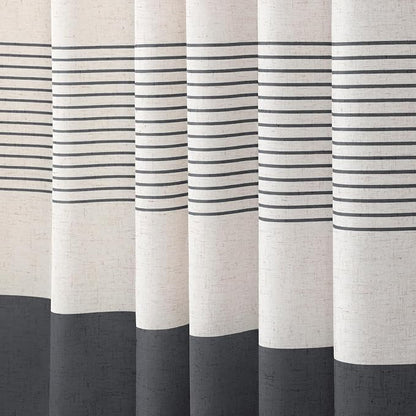 Dark Grey Boho Linen Striped Shower Curtain with Tassel 72"W X 72"L | Boho Farmhouse Shower Curtains with Linen Texture for Bathroom Decor