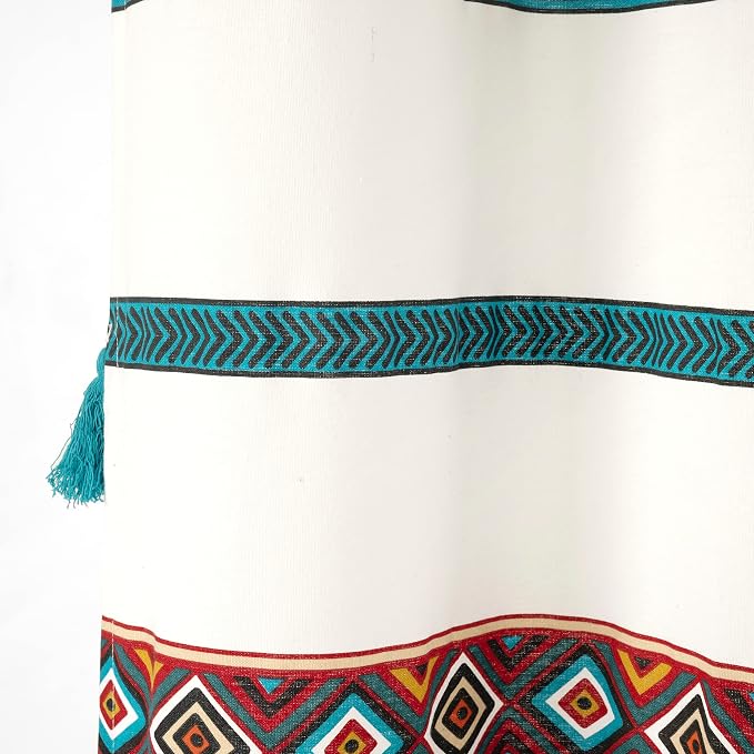 Lush Decor Ava Boho Stripe Tassel Cotton Blend Shower Curtain Single 72" W x 72" L Turquoise & Orange - Striped Shower Curtains for Bathroom Curtain