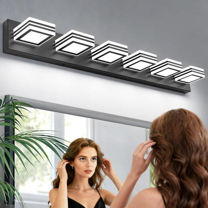 SOLFART Modern Black Vanity Lights Fixtures: 6 Lights Acrylic LED Matte Black Vanity Lights for Bathroom 39inch