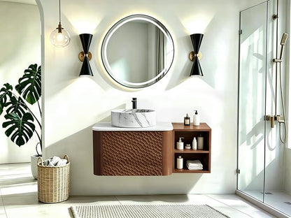 36 Inch Modern Bathroom Vanity with Ceramic Sink, Floating Bathroom Sink Cabinet with Sintered Stone Top&Solid Wood Hammered Frame, Single Bathroom Vanities w/Soft-Close Drawer&Side Open Cube