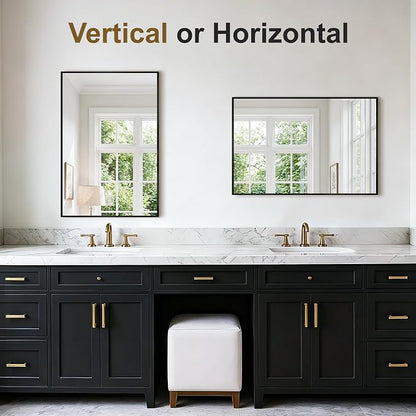 Bathroom Vanity Mirror for Over Sink, 30x20 Inch Matte Black Mirror | Shatterproof Tempered Glass, Anti-Rust Metal Frame, Rectangle Wall Mirrors for Bedroom, Living Room & Entryway