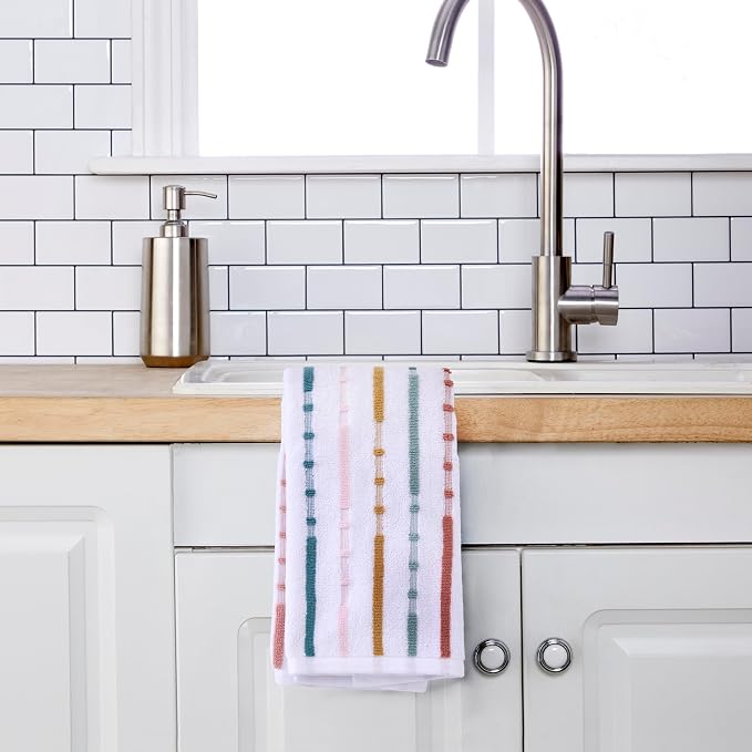 SKL Home Modesto Stripe Hand Towel Set-2pc, Premium 100% Cotton, Multi | 600 GSM weight. Spa-level quality. Soft & absorbent, reversible jacquard. For the bathroom, kitchen, bar or any sink space.