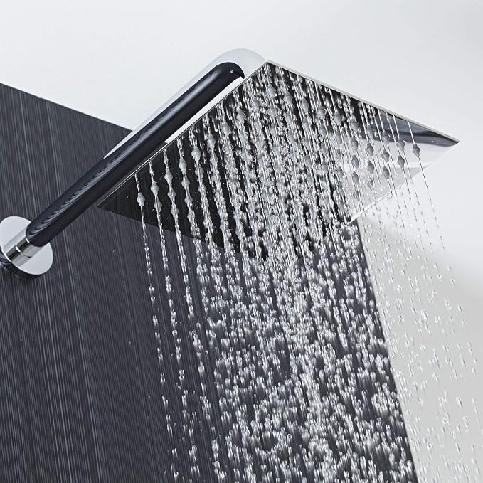 Voolan Rain Shower Head - High Flow Large Rainfall Shower Heads Made of Stainless Steel - Waterfall Bathroom Square Showerhead - Ceiling or Wall Mount (12" Brushed Nickel)