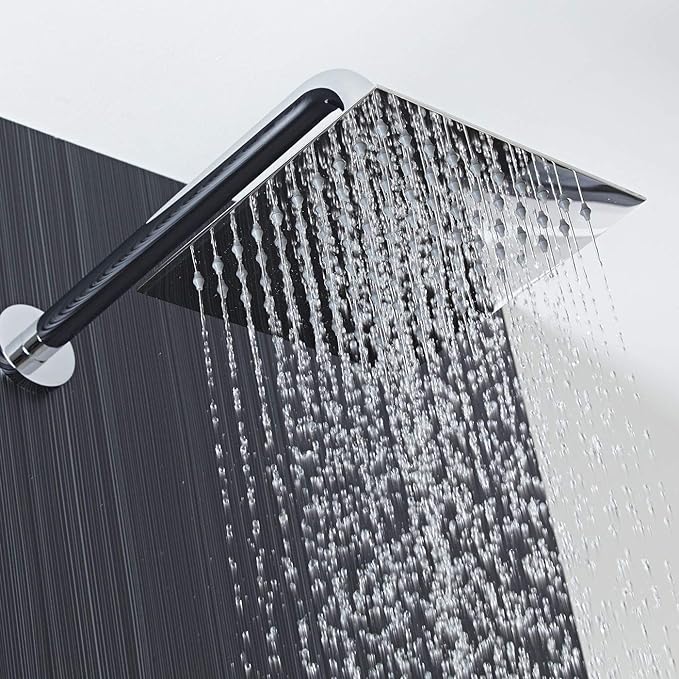 Voolan Rain Shower Head - High Flow Large Rainfall Shower Heads Made of Stainless Steel - Waterfall Bathroom Square Showerhead - Ceiling or Wall Mount (12" Chrome)