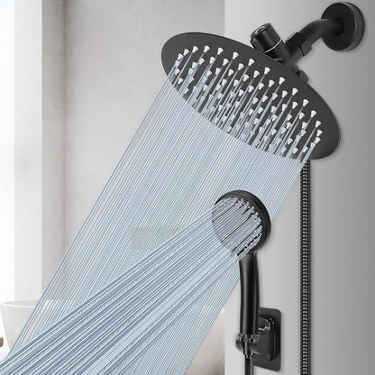 NearMoon Shower Head with Hose, High-Pressure Stainless Steel 8'' Rain Shower and 5 Settings Handheld Spray Combo with Push Button Flow Control for Easy Operation (Matte Black)