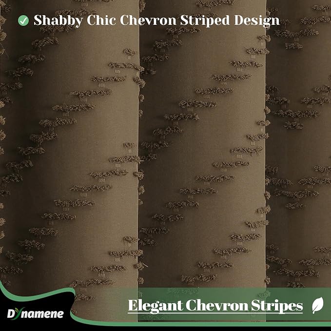 Extra Long Boho Shower Curtain Tufted Chevron 72"x96" Brown | 96 Inch Tall, Elegant Tassel, Lightweight Textured Fabric, Water Repellent, Washable, Hotel Spa, for Bathroom/Dorm 12 Hooks