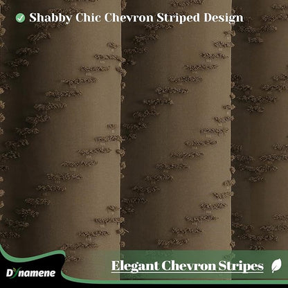 Extra Long Boho Shower Curtain Tufted Chevron 72"x96" Brown | 96 Inch Tall, Elegant Tassel, Lightweight Textured Fabric, Water Repellent, Washable, Hotel Spa, for Bathroom/Dorm 12 Hooks