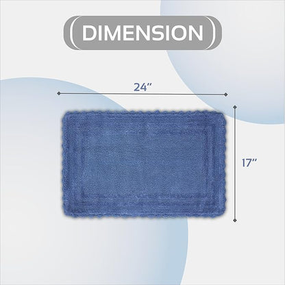 Better Trends Lilly Crochet 17x24 Reversible Bath Rugs and Bath mats for Bathroom, Luxurious 100% Cotton Bath Rug & Water Absorbent Bathroom Mat - Blue Bath Matt