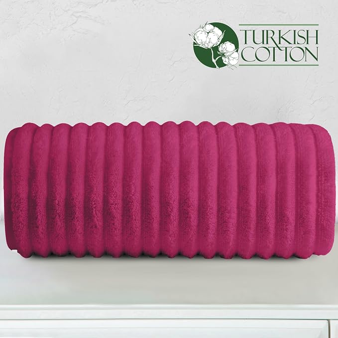 Elegant Comfort 100% Turkish Cotton Corduroy Ribbed Luxury Jumbo Bath Towel Ultra Soft - 35 x 70 Inch - Luxury Spa Premium Hotel Quality Highly Absorbent and Quick Dry Large Bath Towel, Hot Pink
