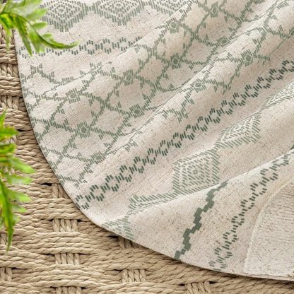 Sage Green Boho Shower Curtain for Bathroom, Linen Striped Print and Twine-Inspired Woven Center,72" W x 72" L