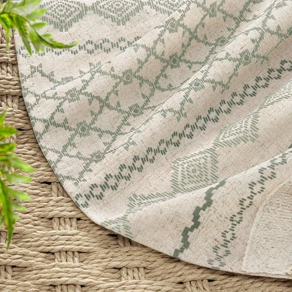 Sage Green Boho Linen Shower Curtain,72" W x 84" L | Linen Striped Print and Twine-Inspired Woven Center for Bathroom