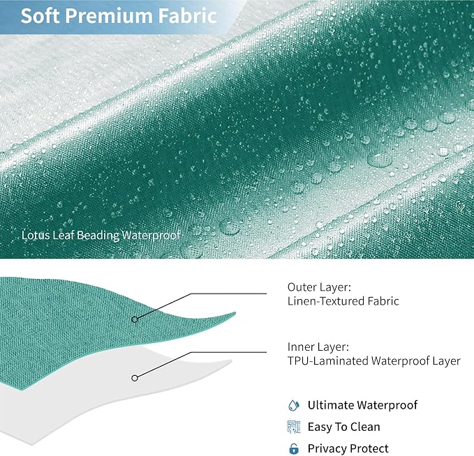 Waterproof Fabric Shower Curtain,No Liner Needed,72x72,Teal | 2-in-1 Design,Linen Textured,100% Waterproof TPU-Laminated Backing,Magnetic Weighted,Machine Washable,For Bathroom,Hotel