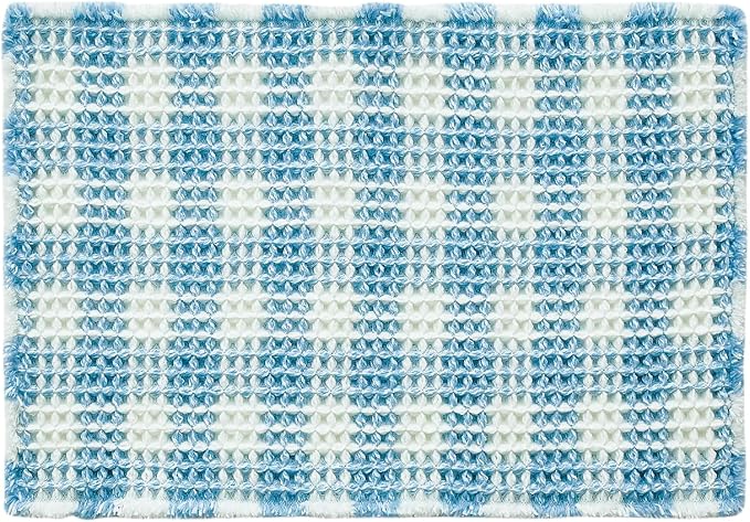 TYUU Waffle Bath Mat, Small Cute Bathroom Rug Non Slip, 24x16 Blue & White | Super Absorbent Quick Dry Bath Rug, Non-Slip Backing, Soft Waffle Washable Farmhouse Bathroom Mats, Tub, Shower & Home Decor