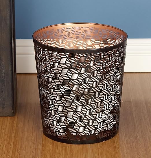 Deco 79 Metal Round Small Waste Bin with Laser Carved Design, 9" x 9" x 10", Black