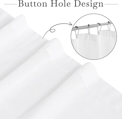KGORGE Linen Sheer Shower Curtains White for Bathroom Bathtub Decor | Semi-Sheer Waterproof Fabric Lightweight Button Hole Half Privacy Quick Dry Drapes, Hooks Included, W72 x L96