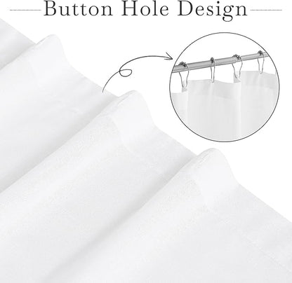 KGORGE Linen Sheer Shower Curtains White for Bathroom Bathtub Decor | Semi-Sheer Waterproof Fabric Lightweight Button Hole Half Privacy Quick Dry Drapes, Hooks Included, W72 x L90