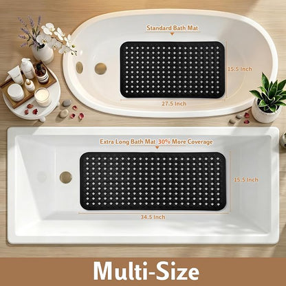 Yimobra Bathtub Mat Non Slip, 35"X16" Shower Mat with Strong Suction Cups & Drain Holes, Long Anti Slip Bath Tub Mat for Inside Shower, Machine Washable Fast Drying, Bathroom Essentials, Black