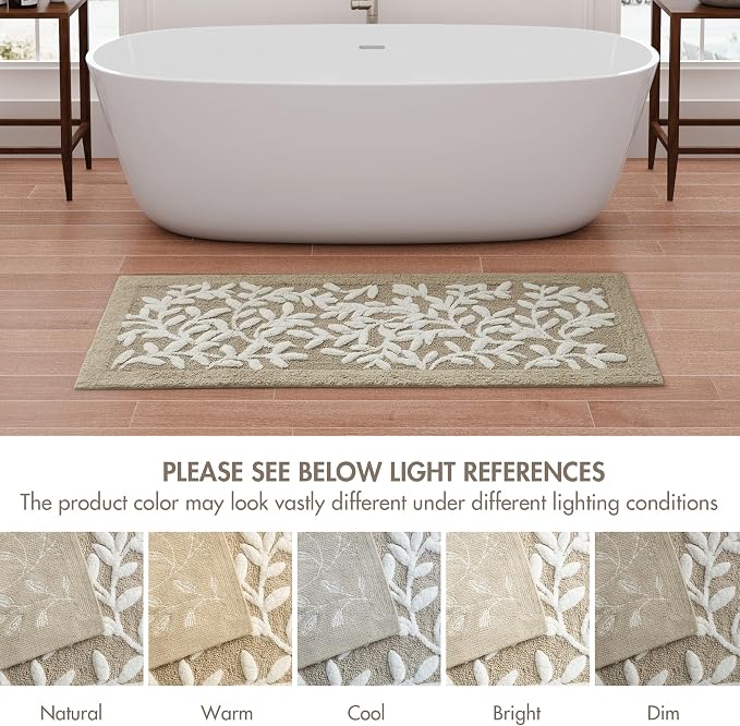 Madison Park Serene Tufted Bath Rug Cotton Absorbent, 24 x 60, Taupe | Quick Dry, Soft Pile, Machine Washable, Floral Pattern, Plush, OEKO-TEX Certified