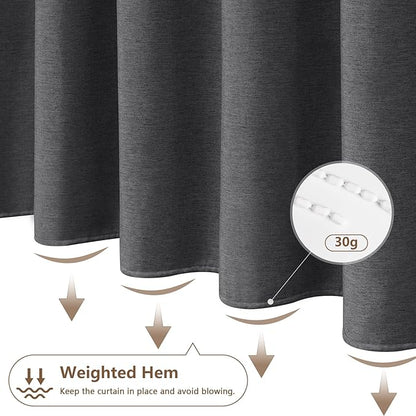 Rustic Country Linen Look Shower Curtain Charcoal Grey, Heavyweight Faux Linen Polyester Fabric Shower Curtain Water-Resistant, 72 x 72 Inch Dark Gray Bath Curtain Washable for Bathroom Hotel