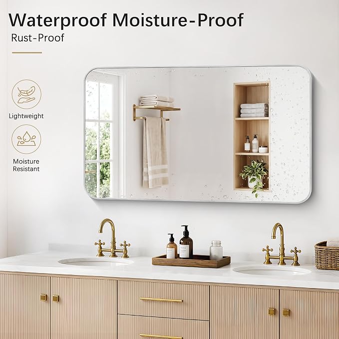 DESBING 50"x30" Bathroom Mirror for Over Sink, Silver Framed Wall Mirror | High-Definition Shatterproof Vanity Mirror with Rounded Corner for Bedroom Living Room Entryway Horizontally or Vertically
