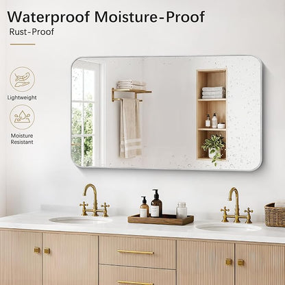 DESBING 50"x30" Bathroom Mirror for Over Sink, Silver Framed Wall Mirror | High-Definition Shatterproof Vanity Mirror with Rounded Corner for Bedroom Living Room Entryway Horizontally or Vertically