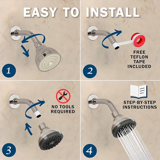 Aqua Elegante Pressure Boosting Shower Head - 1.8 GPM - Brushed Nickel | 3 Inch Wall Mount, Water Saving Showerhead, Best For Low Flow Showers With Anti-Clog Nozzles & Adjustable Brass Fitting