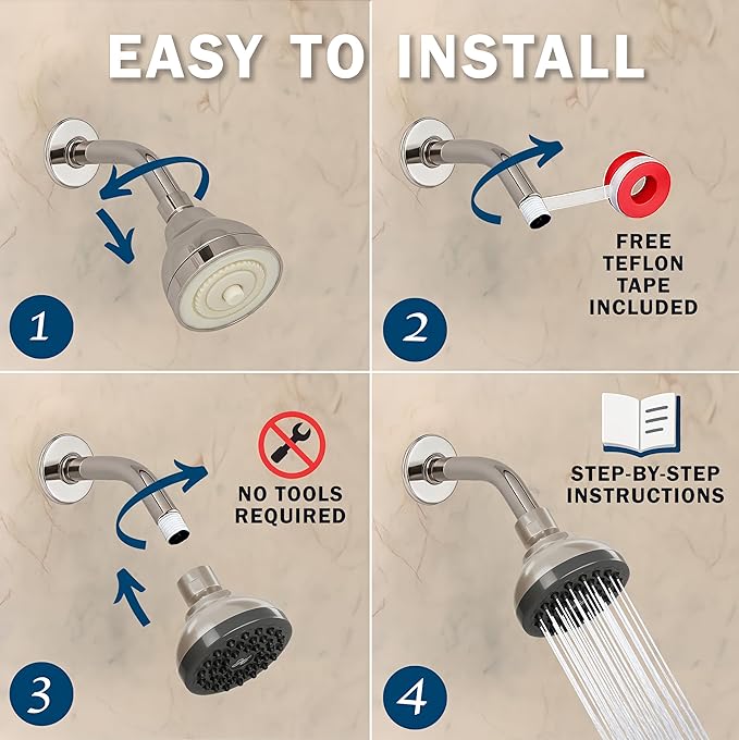 Aqua Elegante Pressure Boosting Shower Head - 2.5 GPM - Brushed Nickel | 3 Inch Wall Mount, Water Saving Showerhead, Best For Low Flow Showers With Anti-Clog Nozzles & Adjustable Brass Fitting