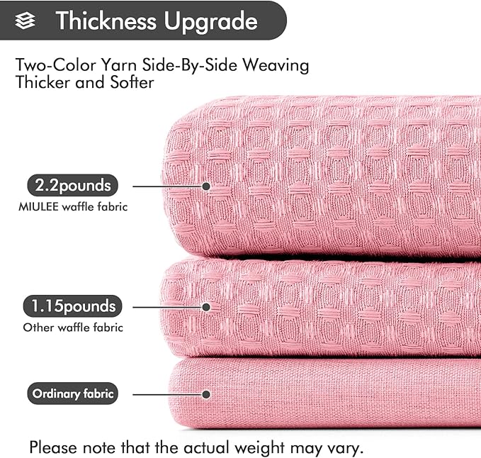 MIULEE Extra Long Waffle Weave Shower Curtain 84 Inch Long with 12 Metal Hooks Modern Washable 260GSM Heavy Fabric Waterproof Thick Cloth Shower Curtains Set for Bathroom Bathtub, Blush Pink