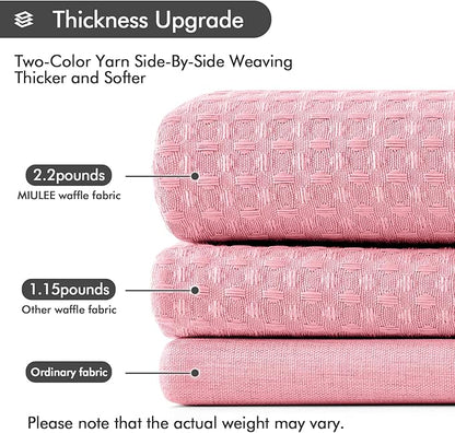 MIULEE Waffle Weave Fabric Shower Bath Curtain with 12 Metal Hooks 260GSM Heavy Duty Washable Waterproof Narrow Thick Cloth Shower Curtains Set for Bathroom Hotel, W72*L72, Blush Pink