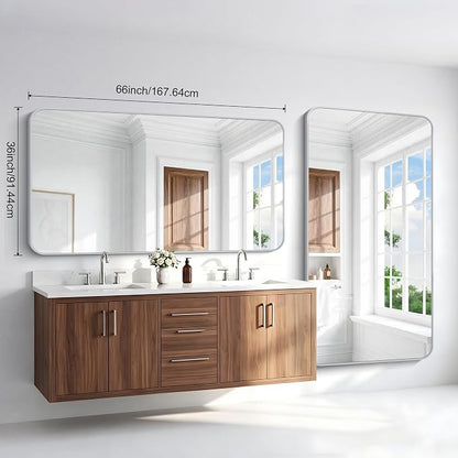 BONEWEI 66x30 inch Large Bathroom Mirror,Black Rectangle Mirror,Wall Mounted Bathroom Frame Vanity Mirror with Round Corner for Bedroom Living Room, Entryway Hangs Horizontal or Vertical