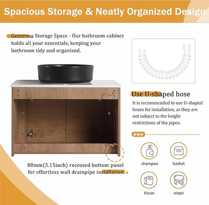 Malwee 30" Floating Bathroom Vanity with Sink, 30 Inch Wall Mounted Bathroom Cabinet Combo, Modern Single Sink Bath Storage Vanity Set, with 2 Soft Close Doors and Ceramic Vessel Basin Top(30-CC