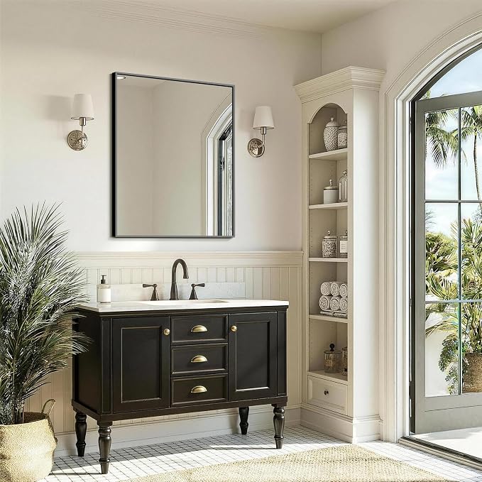 FICTOR Bathroom Vanity Mirror for Over Sink, 24" x 30", Black | Anti-Rust Frame, Shatterproof Tempered Glass, Vertical/Horizontal Wall Mounted Mirror for Bedroom, Entryway, Living Room