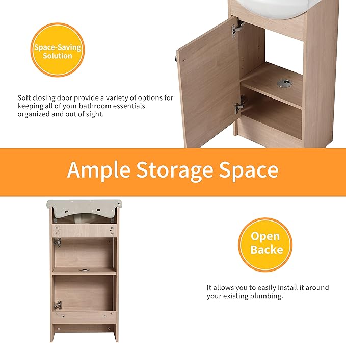22" Floating Bathroom Vanity with Sink, 22 Inch Wall Mounted for Small Bathrooms, Soft-Close Door Cabinet with White Ceramic Basin & Waterproof Plywood, Modern Space Saving Vanity, White