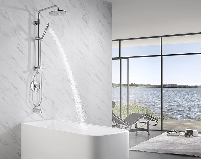 SUMERAIN Retrofit Rain Shower Heads System, Chrome Finish | Brass, 9 Inches Shower Head, 2.5GPM, Easy DIY Installation for Remodel, Adjustable Slide Bar