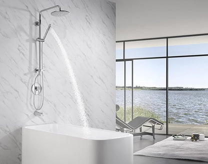 SUMERAIN Retrofit Rain Shower Heads System, Chrome Finish | Brass, 9 Inches Shower Head, 2.5GPM, Easy DIY Installation for Remodel, Adjustable Slide Bar