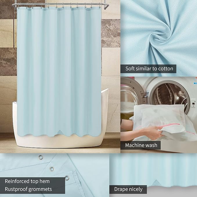 ALYVIA SPRING 72x78 Long Waterproof Fabric Shower Curtain or Liner Blue | 3 Magnets, Soft Cloth & Hotel Quality, Machine Washable, Light-Weight, Long Size