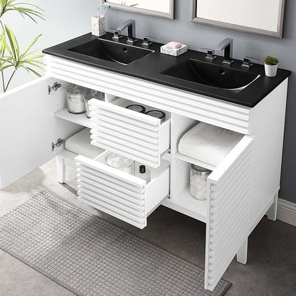 Modway Render 48" Double Bathroom Vanity in White Black