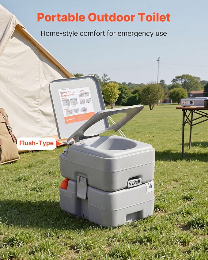 VEVOR Portable Toilet, 5.3 Gallon Detachable Waste Tank & 3.2 Gal Flush Tank, Outdoor Porta Potty for Adults with Level Indicator, Carry Bag, Suitable for RV Travel, Camping, Hiking, Boating