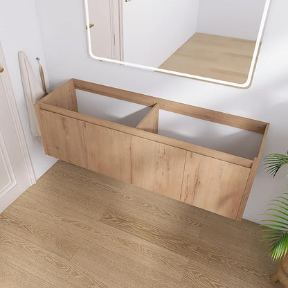 60" Floating Bathroom Vanity,60 Inch Bathroom Vanity Without Top Sink,Modern Floating Vanity Cabinet,Brown Wall Mounted Cabinet with Soft Closing Doors,Plywood(Sink Basin Not Included)