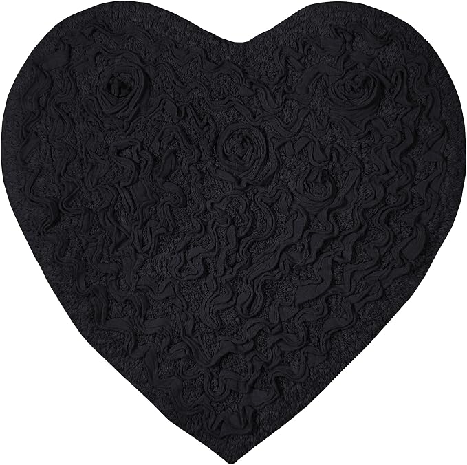 Home Weavers Bell Flower Collection 100% Cotton Tufted Bath Rugs, Extra Soft and Absorbent Bath Rugs, Non-Slip Bath Mats, Machine Washable, Bath Mats for Bathroom Floor and Tub, 25"x25" Heart, Black