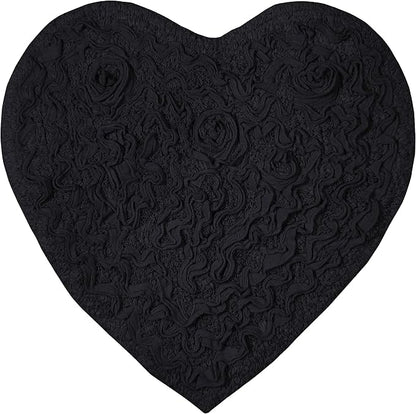 Home Weavers Bell Flower Collection 100% Cotton Tufted Bath Rugs, Extra Soft and Absorbent Bath Rugs, Non-Slip Bath Mats, Machine Washable, Bath Mats for Bathroom Floor and Tub, 25"x25" Heart, Black