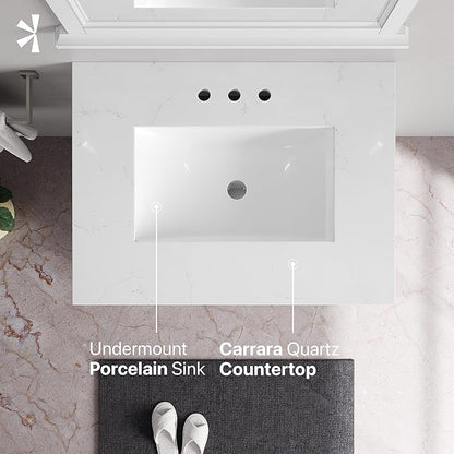 Eviva Britney 30 in. White Single Sink Bath Vanity with Carrara Quartz Top and Undermount Porcelain Sink