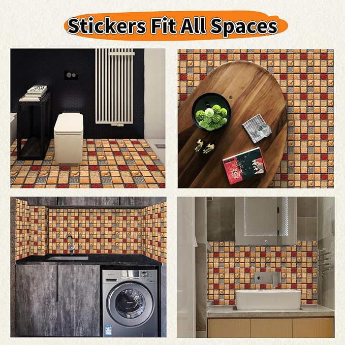 24Pcs Peel and Stick Tile Stickers for Kitchen Bathroom Backsplash Waterproof Traditional Design Wall Decals Easy to Apply DIY Home Decor (Style C, 6 x 6 Inch)