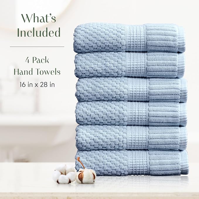 6 Pack 100% Cotton Hand Towels | Blue Towels | Oeko‑TEX Standard 100 | Soft & Absorbent, Quick‑Dry | Trinity Collection - Chambray Blue