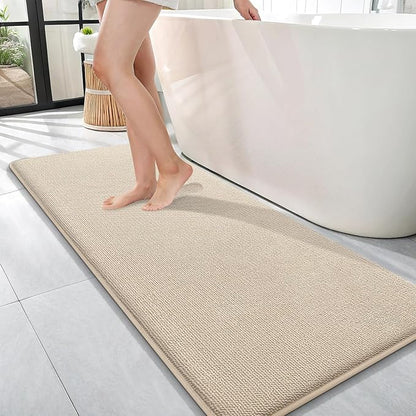 OLANLY Memory Foam Bathroom Runner Rugs 47x17, Absorbent Long Mat, Beige | Soft Quick Dry Bath Rugs, Non-Slip Carpet, Machine Washable Mat for Bathroom Floor, Tub and Shower, Home Decor Accessories